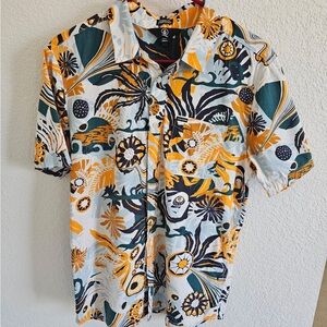 Volcom Men's Tropical Print Shirt - Orange, Green, White